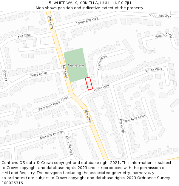5, WHITE WALK, KIRK ELLA, HULL, HU10 7JH: Location map and indicative extent of plot