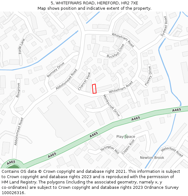 5, WHITEFRIARS ROAD, HEREFORD, HR2 7XE: Location map and indicative extent of plot