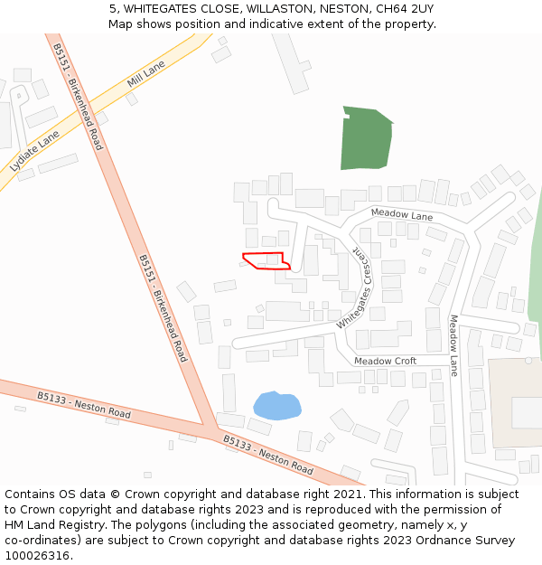 5, WHITEGATES CLOSE, WILLASTON, NESTON, CH64 2UY: Location map and indicative extent of plot