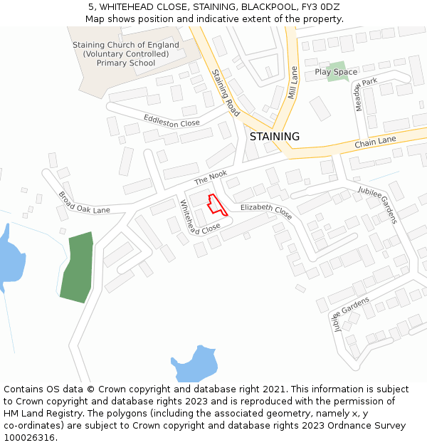 5, WHITEHEAD CLOSE, STAINING, BLACKPOOL, FY3 0DZ: Location map and indicative extent of plot