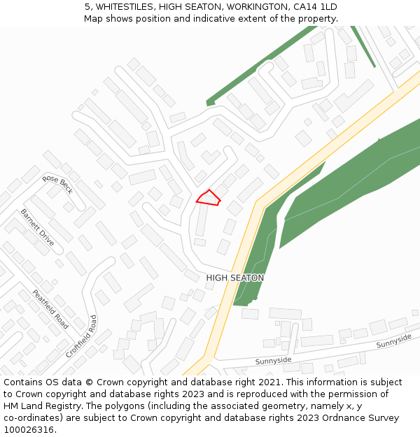 5, WHITESTILES, HIGH SEATON, WORKINGTON, CA14 1LD: Location map and indicative extent of plot