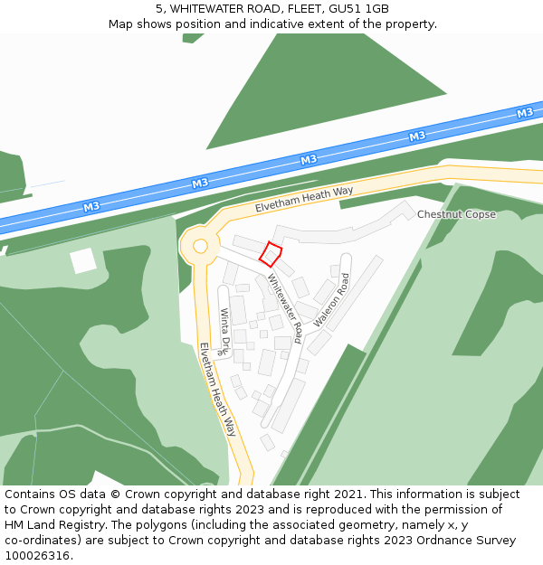 5, WHITEWATER ROAD, FLEET, GU51 1GB: Location map and indicative extent of plot