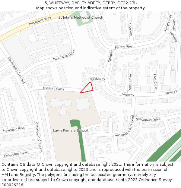 5, WHITEWAY, DARLEY ABBEY, DERBY, DE22 2BU: Location map and indicative extent of plot