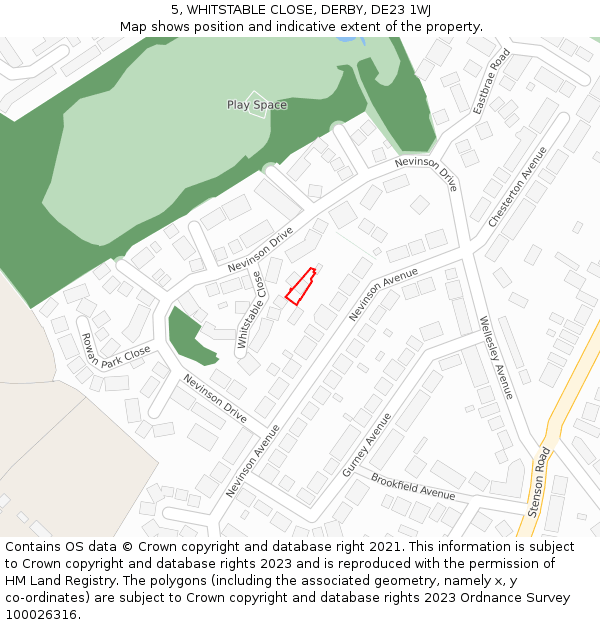 5, WHITSTABLE CLOSE, DERBY, DE23 1WJ: Location map and indicative extent of plot