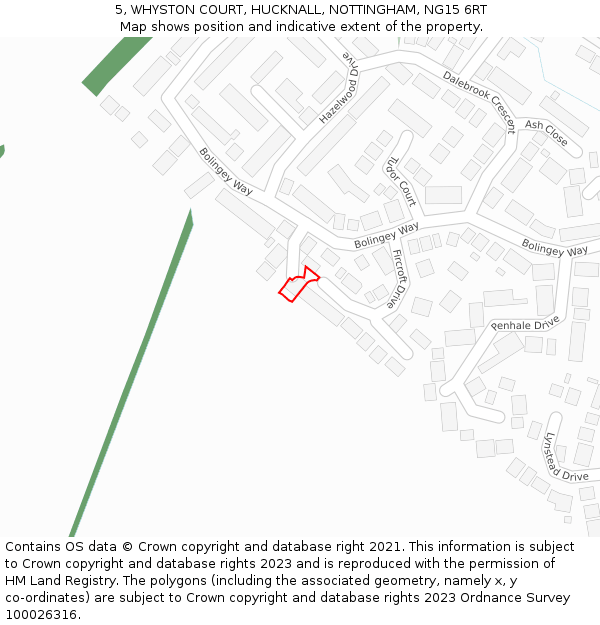 5, WHYSTON COURT, HUCKNALL, NOTTINGHAM, NG15 6RT: Location map and indicative extent of plot