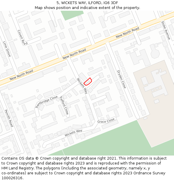 5, WICKETS WAY, ILFORD, IG6 3DF: Location map and indicative extent of plot