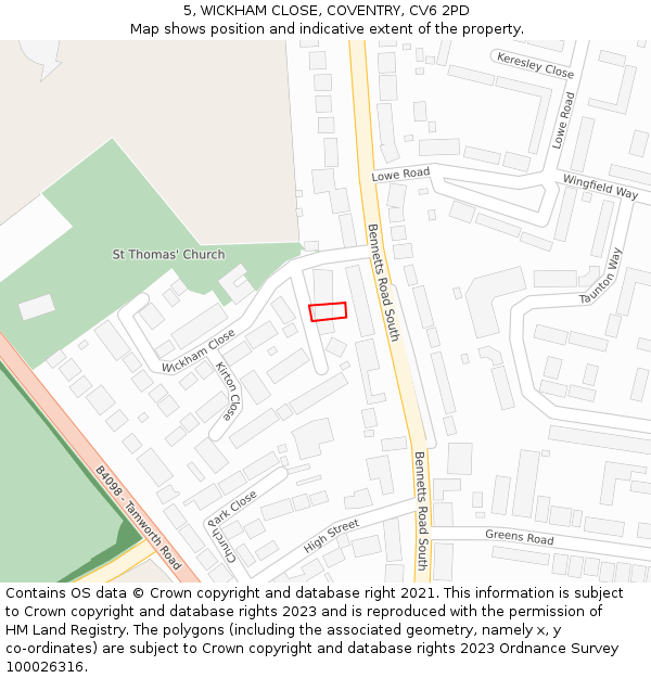 5, WICKHAM CLOSE, COVENTRY, CV6 2PD: Location map and indicative extent of plot
