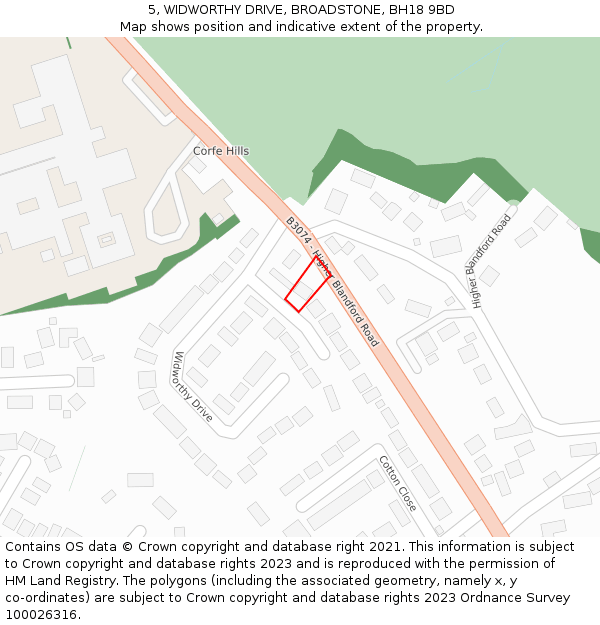 5, WIDWORTHY DRIVE, BROADSTONE, BH18 9BD: Location map and indicative extent of plot