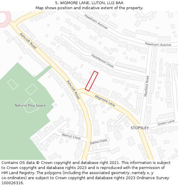 5, WIGMORE LANE, LUTON, LU2 8AA: Location map and indicative extent of plot