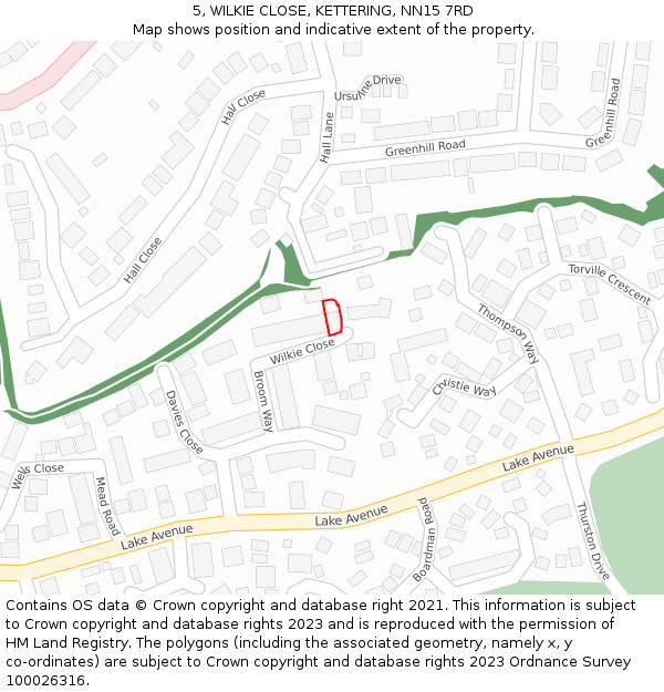 5, WILKIE CLOSE, KETTERING, NN15 7RD: Location map and indicative extent of plot