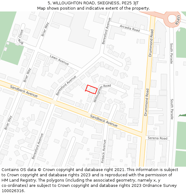 5, WILLOUGHTON ROAD, SKEGNESS, PE25 3JT: Location map and indicative extent of plot