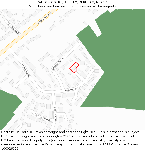 5, WILLOW COURT, BEETLEY, DEREHAM, NR20 4TE: Location map and indicative extent of plot