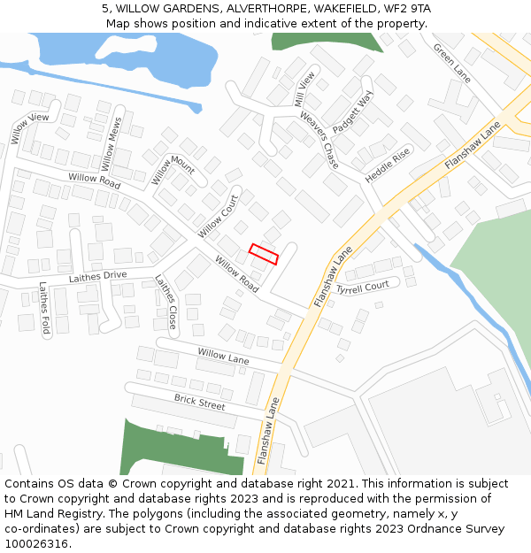 5, WILLOW GARDENS, ALVERTHORPE, WAKEFIELD, WF2 9TA: Location map and indicative extent of plot