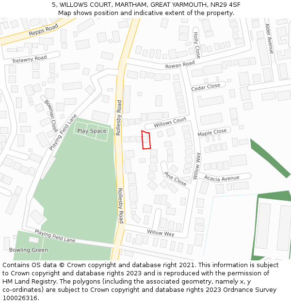 5, WILLOWS COURT, MARTHAM, GREAT YARMOUTH, NR29 4SF: Location map and indicative extent of plot