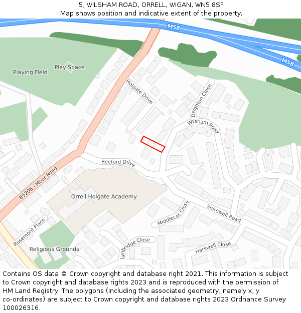 5, WILSHAM ROAD, ORRELL, WIGAN, WN5 8SF: Location map and indicative extent of plot