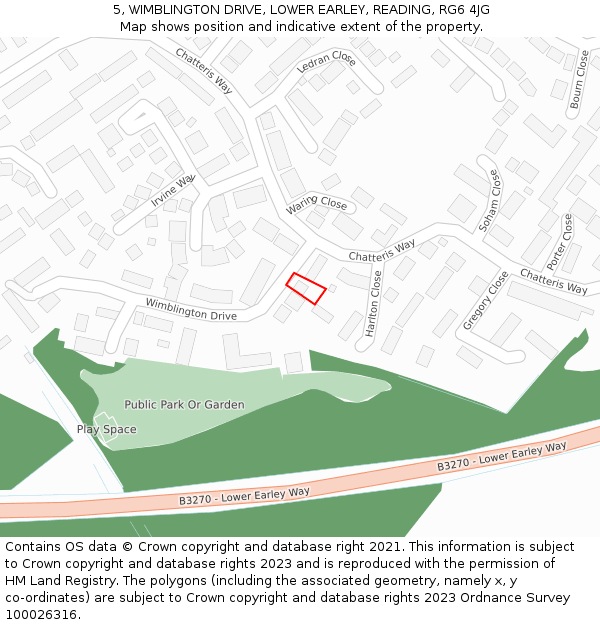 5, WIMBLINGTON DRIVE, LOWER EARLEY, READING, RG6 4JG: Location map and indicative extent of plot