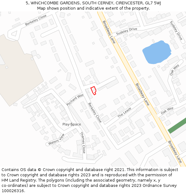 5, WINCHCOMBE GARDENS, SOUTH CERNEY, CIRENCESTER, GL7 5WJ: Location map and indicative extent of plot
