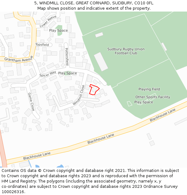 5, WINDMILL CLOSE, GREAT CORNARD, SUDBURY, CO10 0FL: Location map and indicative extent of plot