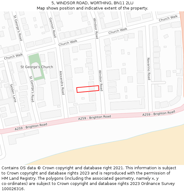 5, WINDSOR ROAD, WORTHING, BN11 2LU: Location map and indicative extent of plot