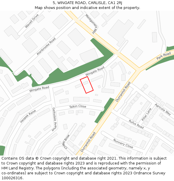 5, WINGATE ROAD, CARLISLE, CA1 2RJ: Location map and indicative extent of plot