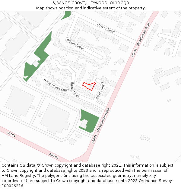 5, WINGS GROVE, HEYWOOD, OL10 2QR: Location map and indicative extent of plot