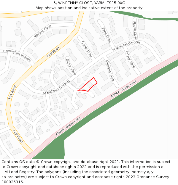 5, WINPENNY CLOSE, YARM, TS15 9XG: Location map and indicative extent of plot