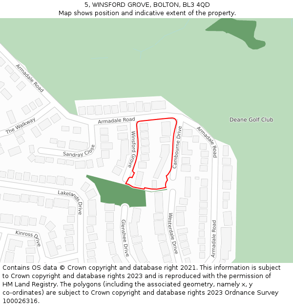 5, WINSFORD GROVE, BOLTON, BL3 4QD: Location map and indicative extent of plot