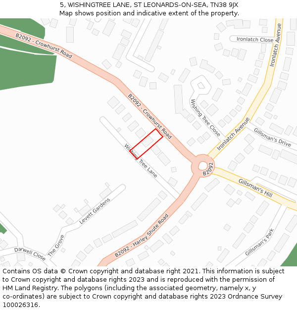 5, WISHINGTREE LANE, ST LEONARDS-ON-SEA, TN38 9JX: Location map and indicative extent of plot