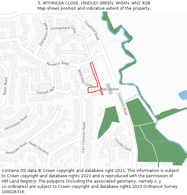 5, WITHINLEA CLOSE, HINDLEY GREEN, WIGAN, WN2 4GB: Location map and indicative extent of plot