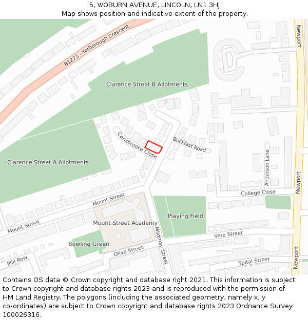 5, WOBURN AVENUE, LINCOLN, LN1 3HJ: Location map and indicative extent of plot