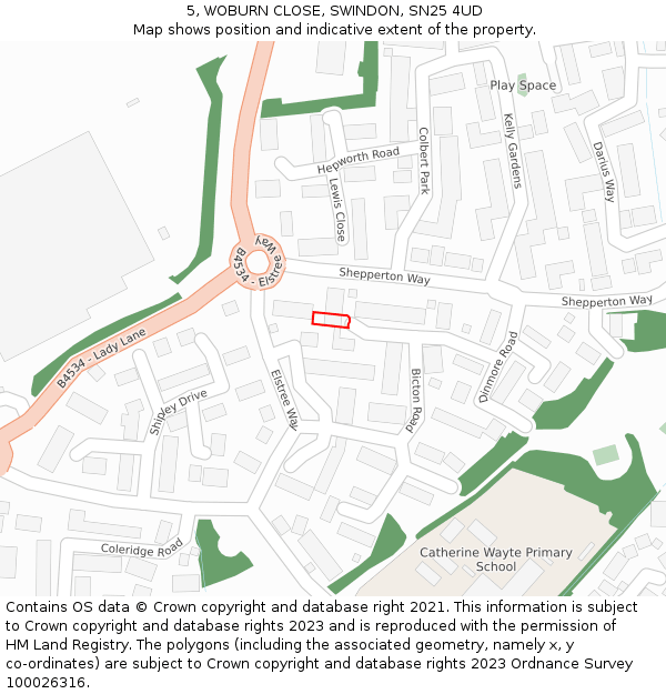 5, WOBURN CLOSE, SWINDON, SN25 4UD: Location map and indicative extent of plot