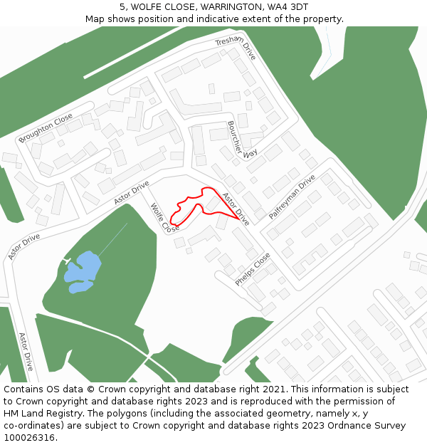 5, WOLFE CLOSE, WARRINGTON, WA4 3DT: Location map and indicative extent of plot