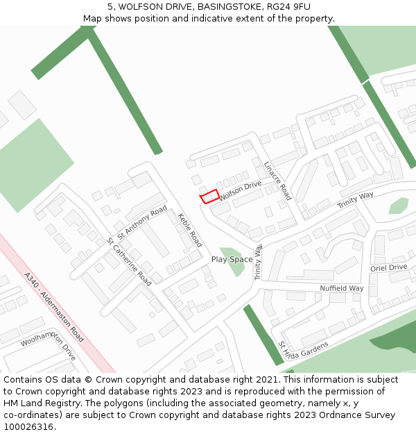 5, WOLFSON DRIVE, BASINGSTOKE, RG24 9FU: Location map and indicative extent of plot