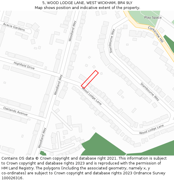 5, WOOD LODGE LANE, WEST WICKHAM, BR4 9LY: Location map and indicative extent of plot