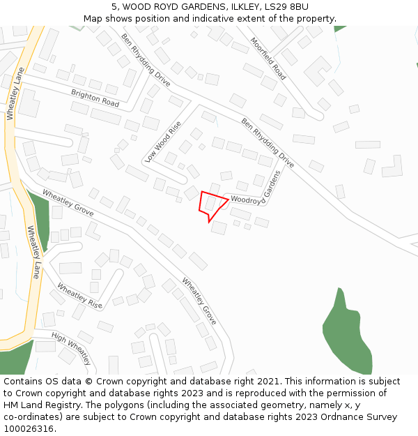 5, WOOD ROYD GARDENS, ILKLEY, LS29 8BU: Location map and indicative extent of plot