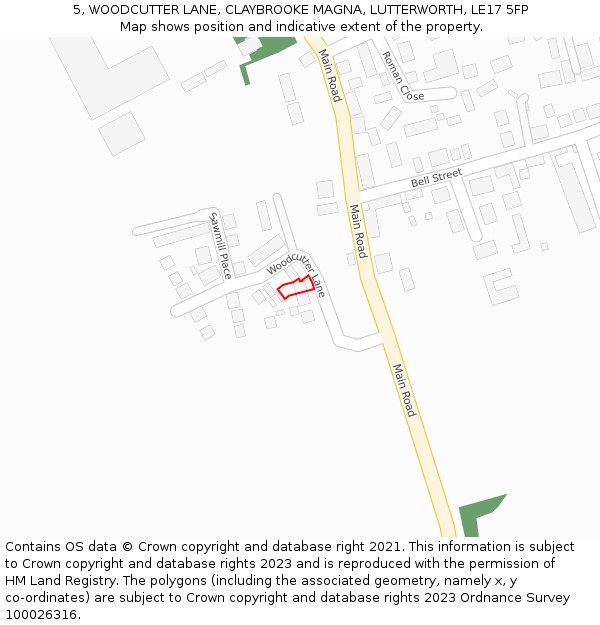 5, WOODCUTTER LANE, CLAYBROOKE MAGNA, LUTTERWORTH, LE17 5FP: Location map and indicative extent of plot
