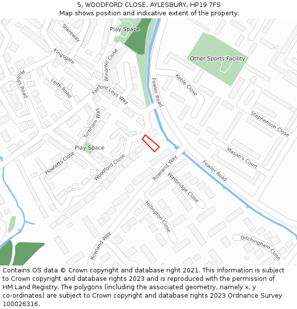 5, WOODFORD CLOSE, AYLESBURY, HP19 7FS: Location map and indicative extent of plot
