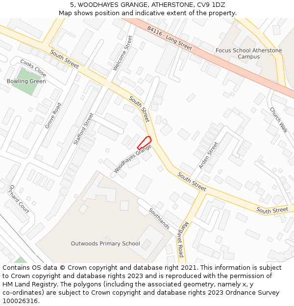5, WOODHAYES GRANGE, ATHERSTONE, CV9 1DZ: Location map and indicative extent of plot