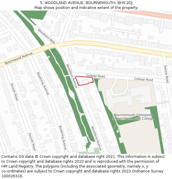 5, WOODLAND AVENUE, BOURNEMOUTH, BH5 2DJ: Location map and indicative extent of plot
