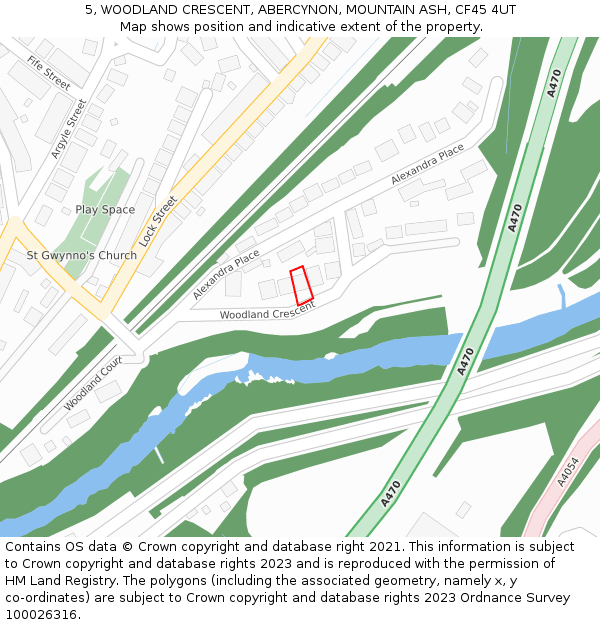 5, WOODLAND CRESCENT, ABERCYNON, MOUNTAIN ASH, CF45 4UT: Location map and indicative extent of plot