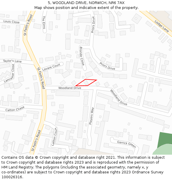5, WOODLAND DRIVE, NORWICH, NR6 7AX: Location map and indicative extent of plot