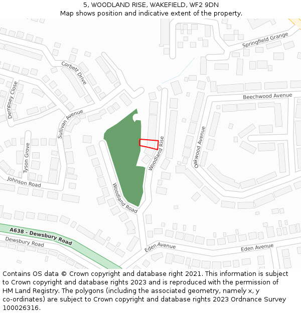 5, WOODLAND RISE, WAKEFIELD, WF2 9DN: Location map and indicative extent of plot