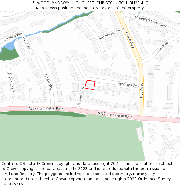 5, WOODLAND WAY, HIGHCLIFFE, CHRISTCHURCH, BH23 4LQ: Location map and indicative extent of plot