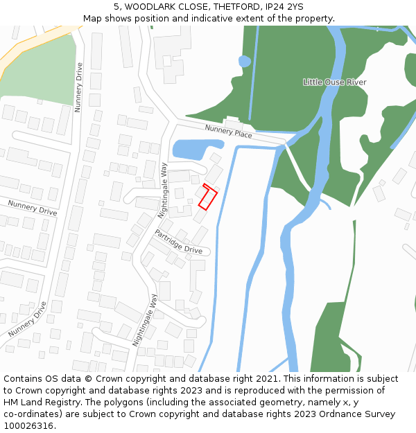 5, WOODLARK CLOSE, THETFORD, IP24 2YS: Location map and indicative extent of plot