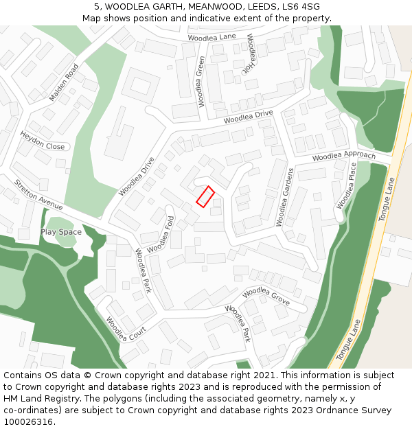 5, WOODLEA GARTH, MEANWOOD, LEEDS, LS6 4SG: Location map and indicative extent of plot