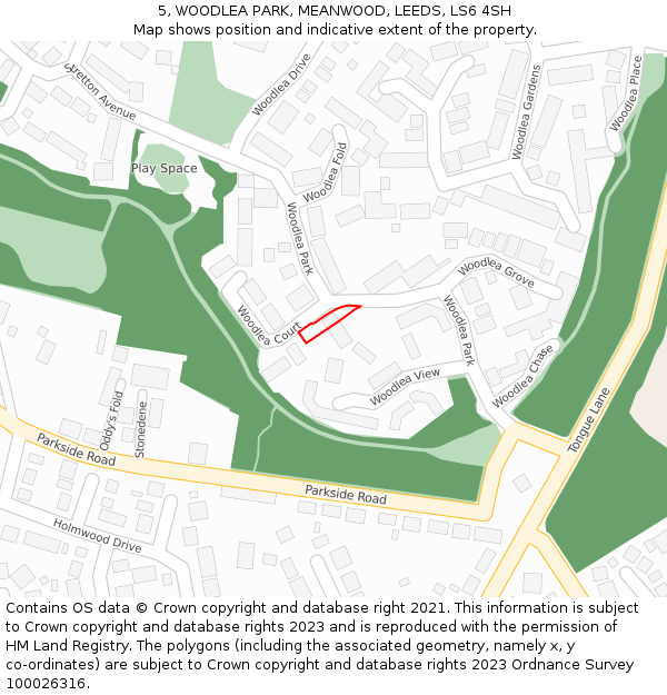 5, WOODLEA PARK, MEANWOOD, LEEDS, LS6 4SH: Location map and indicative extent of plot