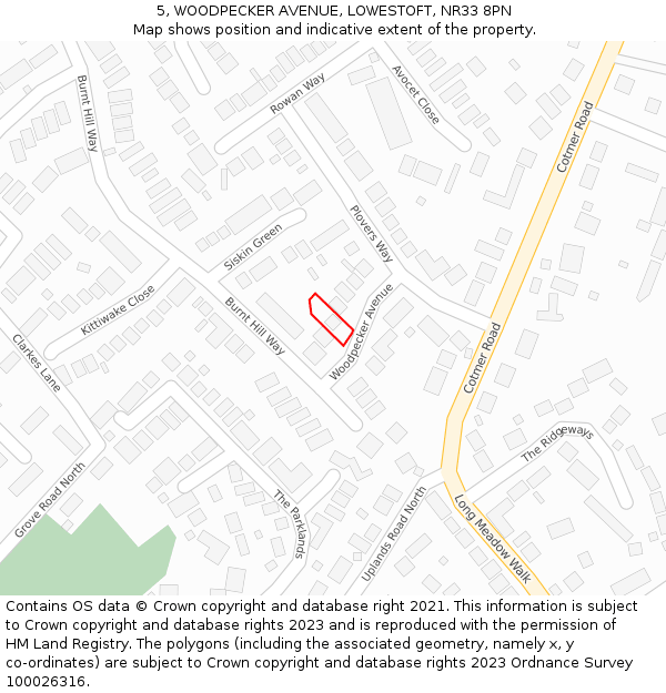 5, WOODPECKER AVENUE, LOWESTOFT, NR33 8PN: Location map and indicative extent of plot