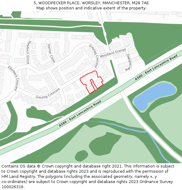 5, WOODPECKER PLACE, WORSLEY, MANCHESTER, M28 7AE: Location map and indicative extent of plot