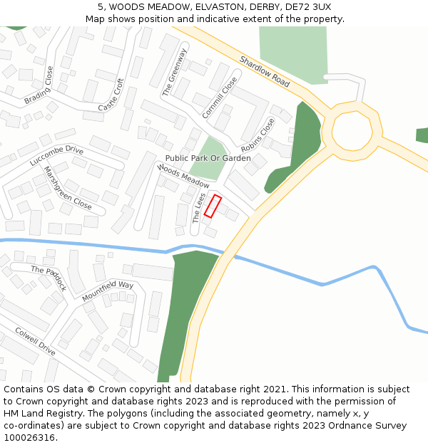 5, WOODS MEADOW, ELVASTON, DERBY, DE72 3UX: Location map and indicative extent of plot
