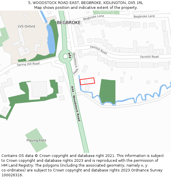 5, WOODSTOCK ROAD EAST, BEGBROKE, KIDLINGTON, OX5 1RL: Location map and indicative extent of plot